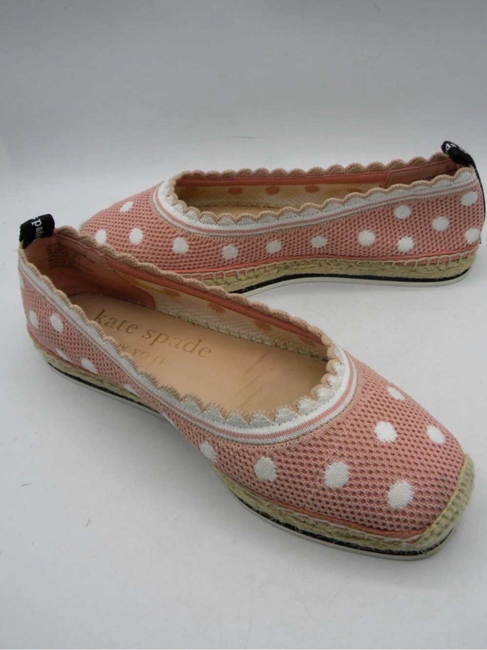 Kate Spade Pink White Polka Dot Espadrille Ballet Flats Sz 10B 40.5